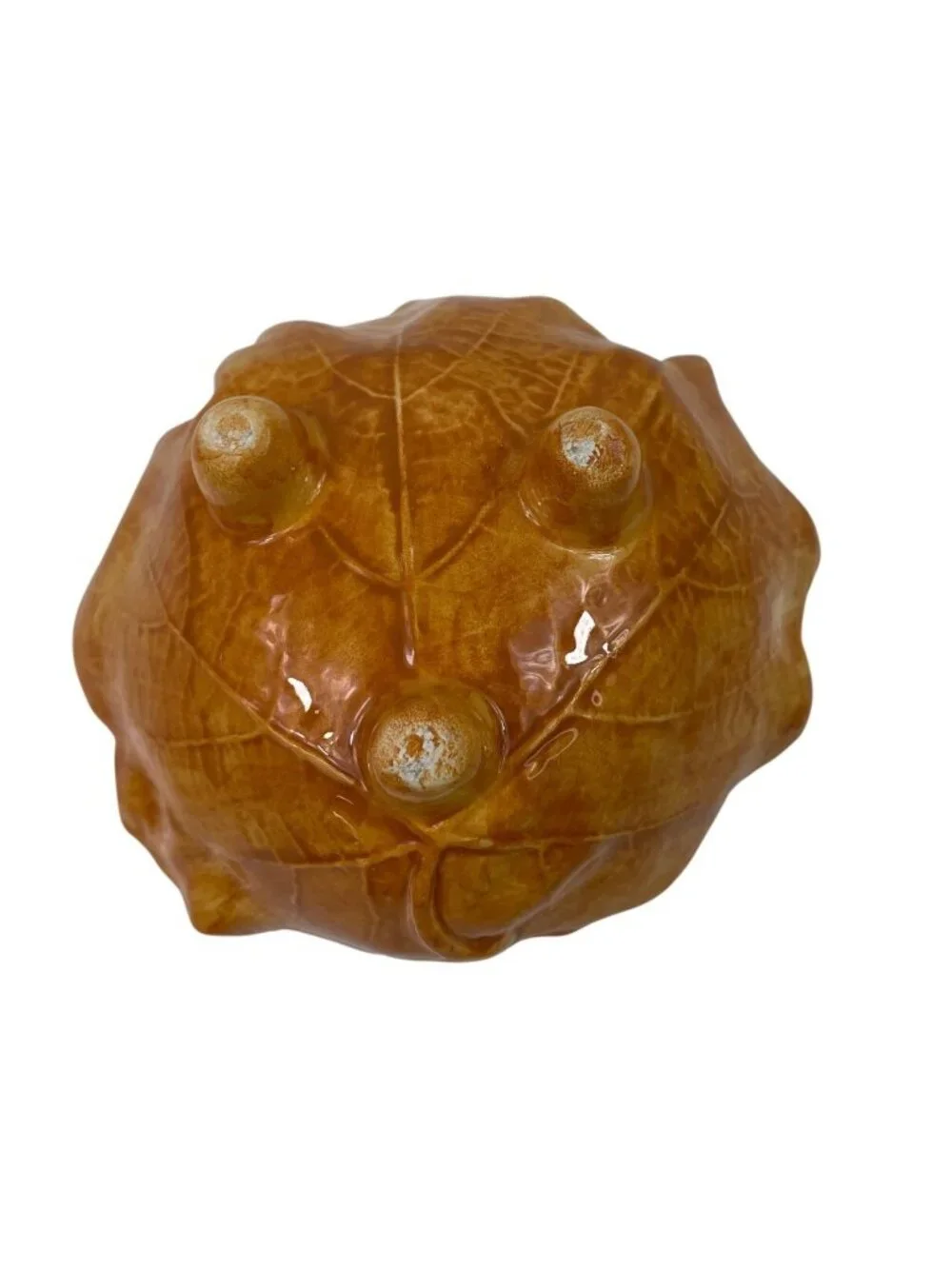 Handcrafted Vintage Leaf-Shaped Pottery Bowl With Pedestal Feet
